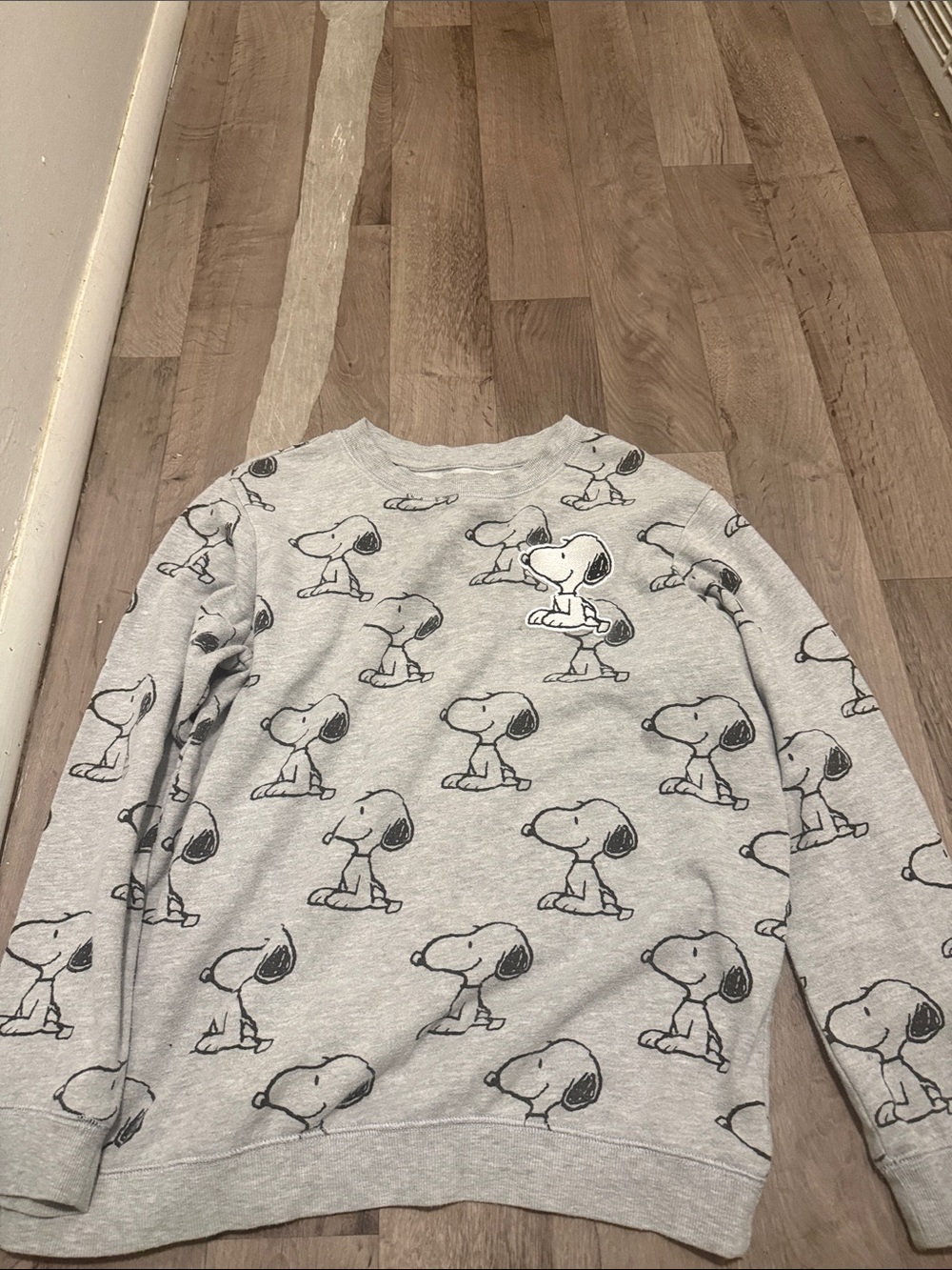 Peanuts Light Gray Snoopy All-Over Print Sweatshirt